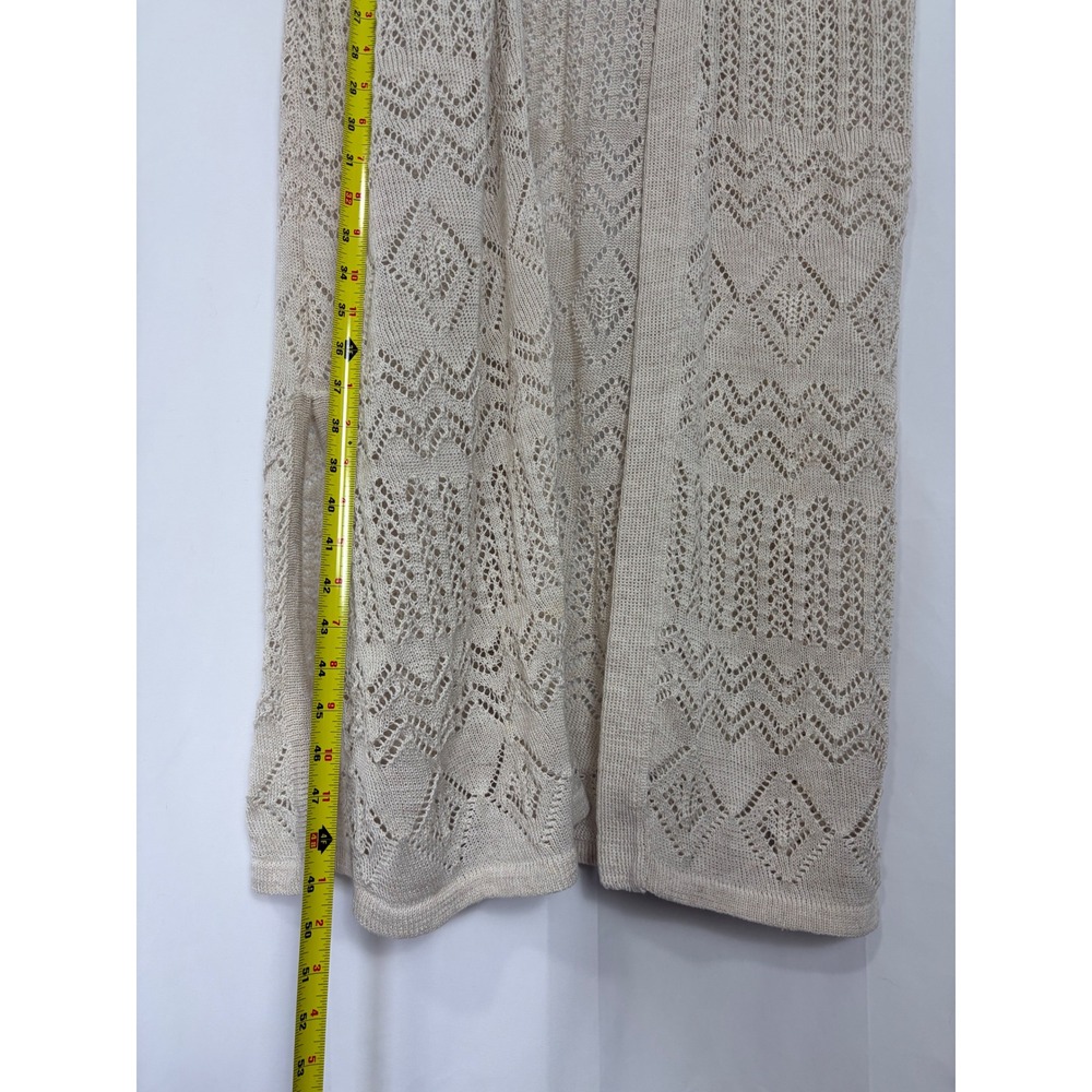 Cream Pointelle Knit Sleeveless Duster Cardigan Open Front Longline Vest Boho